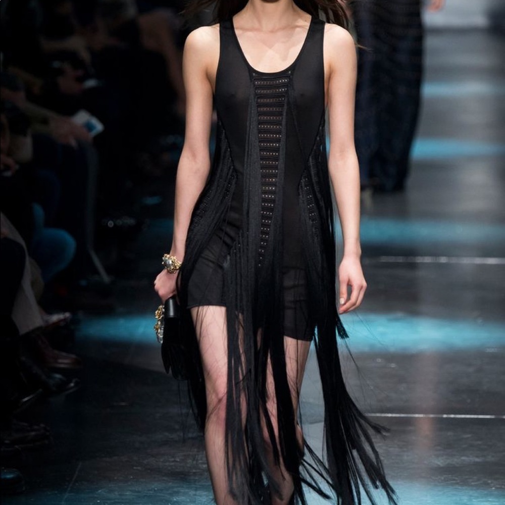 Roberto Cavalli fall runway fringe mini dress.